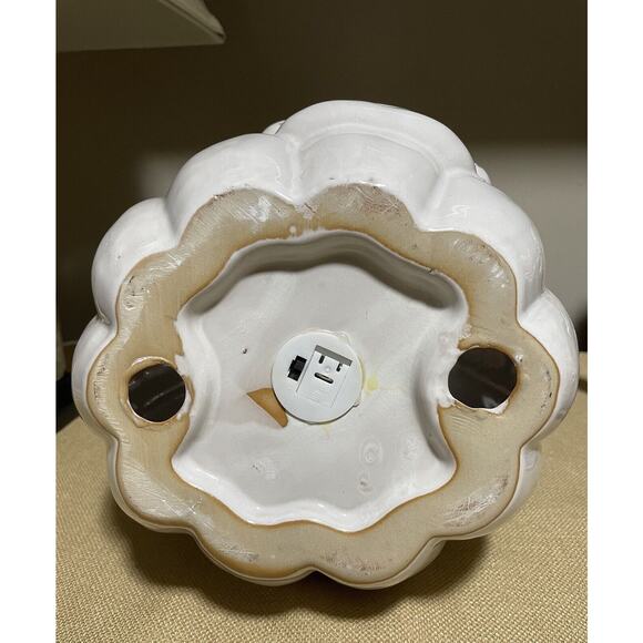 Halloween White Ceramic Lighted 11” Tall Sugar Skull Pumpkin Decoration - Picture 8 of 8